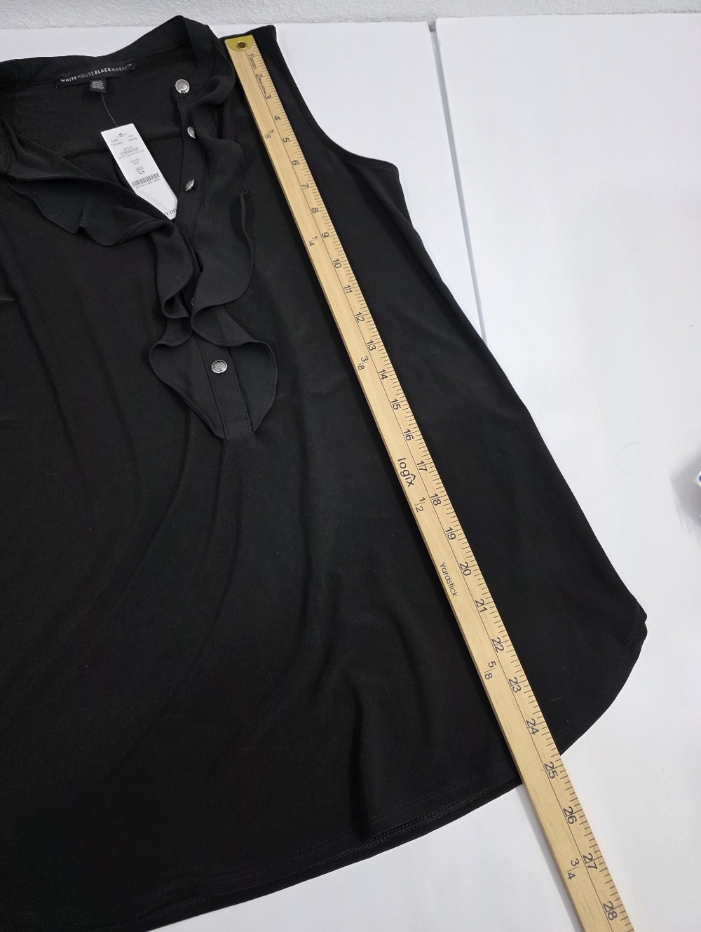 WHBM Black Ruffle Sleeveless Blouse Button Front Top Work Chic NEW - Picture 4 of 8